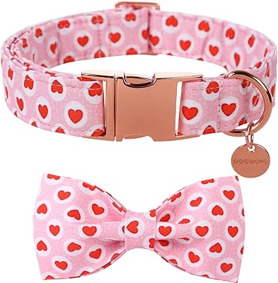 dogwong 情人节狗项圈带领结,粉色心形情人节狗项圈假日柔软耐用可